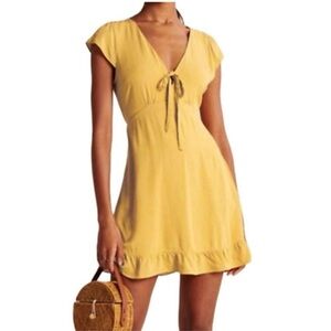 NWT Abercrombie & Fitch Yellow Tie Front Mini Dress Size Tall XXS